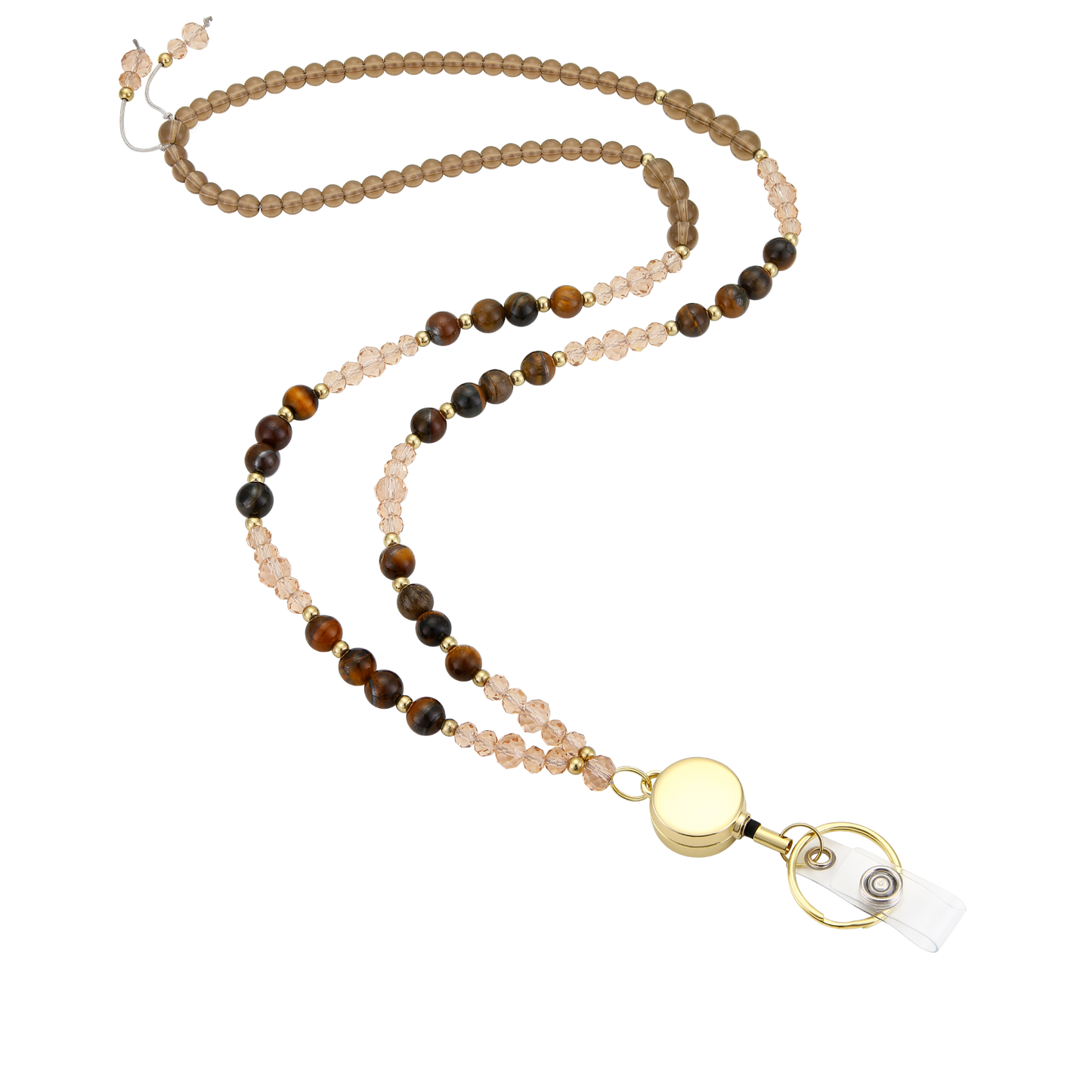Lanyards for ID Badges and Keys, Retractable Cute Beaded Natural Stone Lanyard for Women, Bead Keychain for Teacher