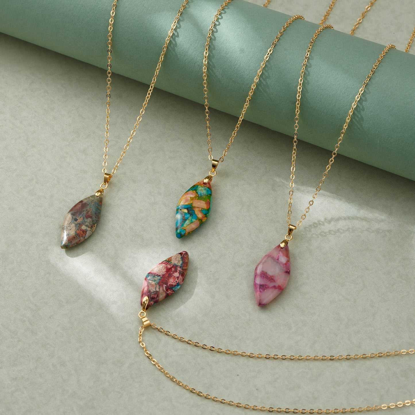Natural Healing Stone Pendant Emperor Stone 18K Gold Plated Necklaces and Earrings Set for Women Friends, Sister, Mom, Natural stone Pendant Healing boho Friendship Jewelry Inspirational Gifts