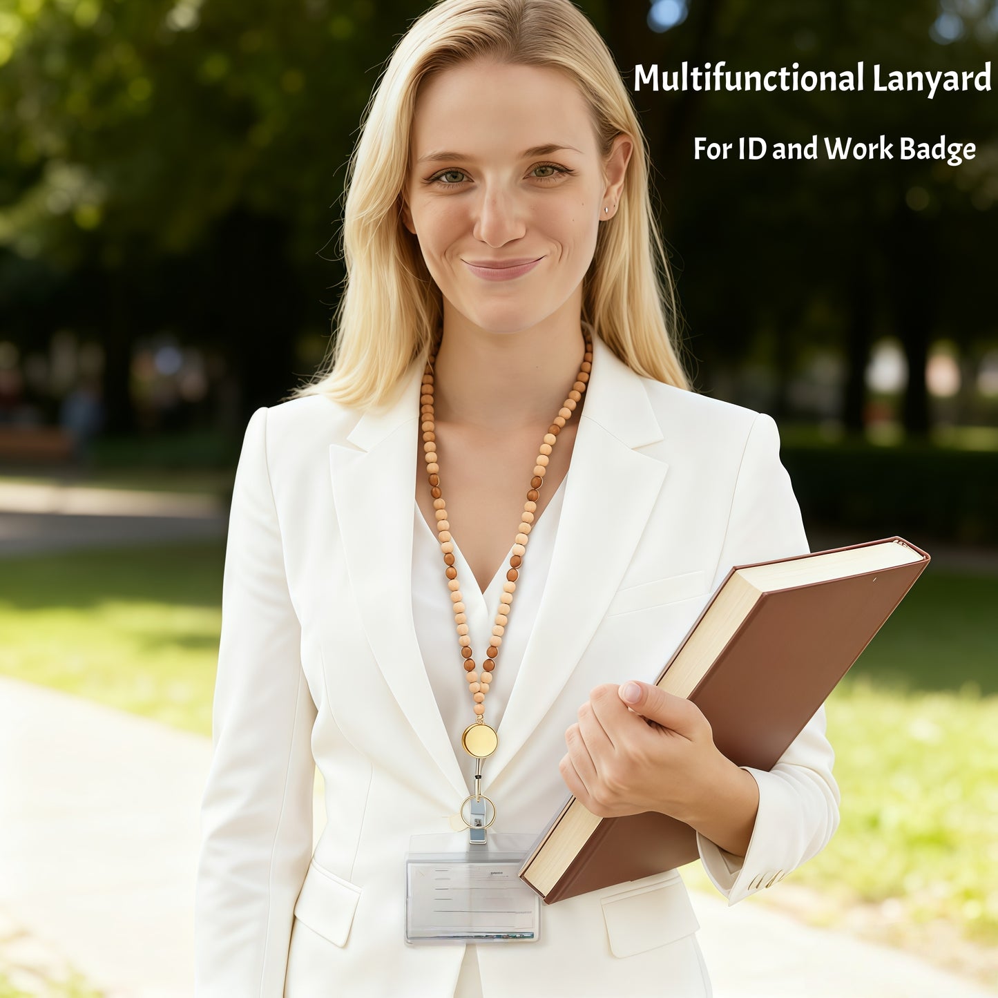 Retractable Wood Beaded Lanyards for Id Badges Holder, Teacher Breakaway Lanyard, Keychain Id Lanyard for Women