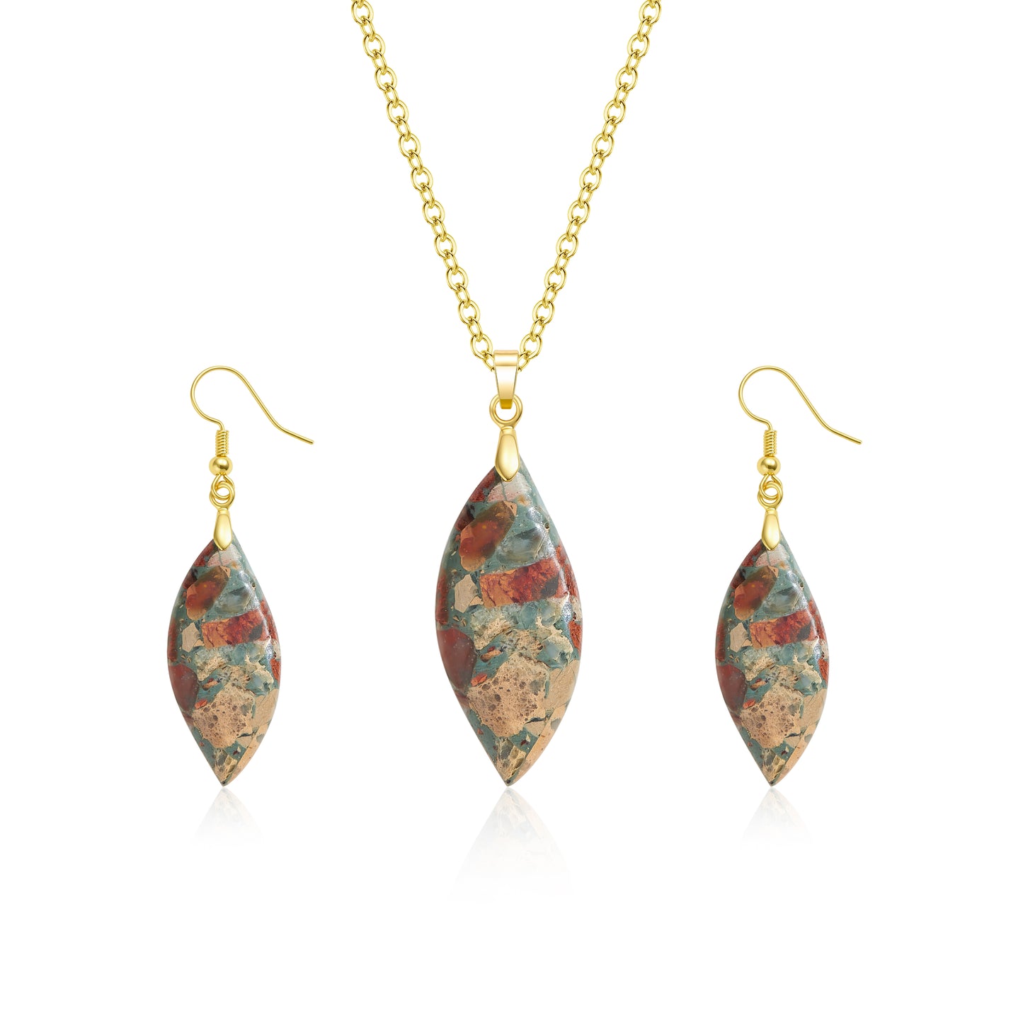 Natural Healing Stone Pendant Emperor Stone 18K Gold Plated Necklaces and Earrings Set for Women Friends, Sister, Mom, Natural stone Pendant Healing boho Friendship Jewelry Inspirational Gifts