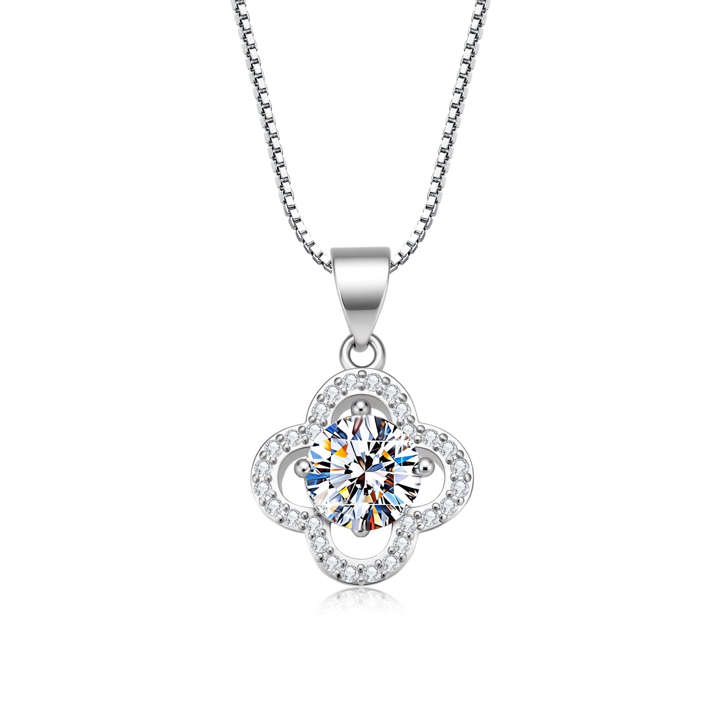1 CT Moissanite Pendant Necklace 18K White Gold 925 Sterling Silver Plated Four Leaf Clover Pendant Necklace for Women Wife Mom