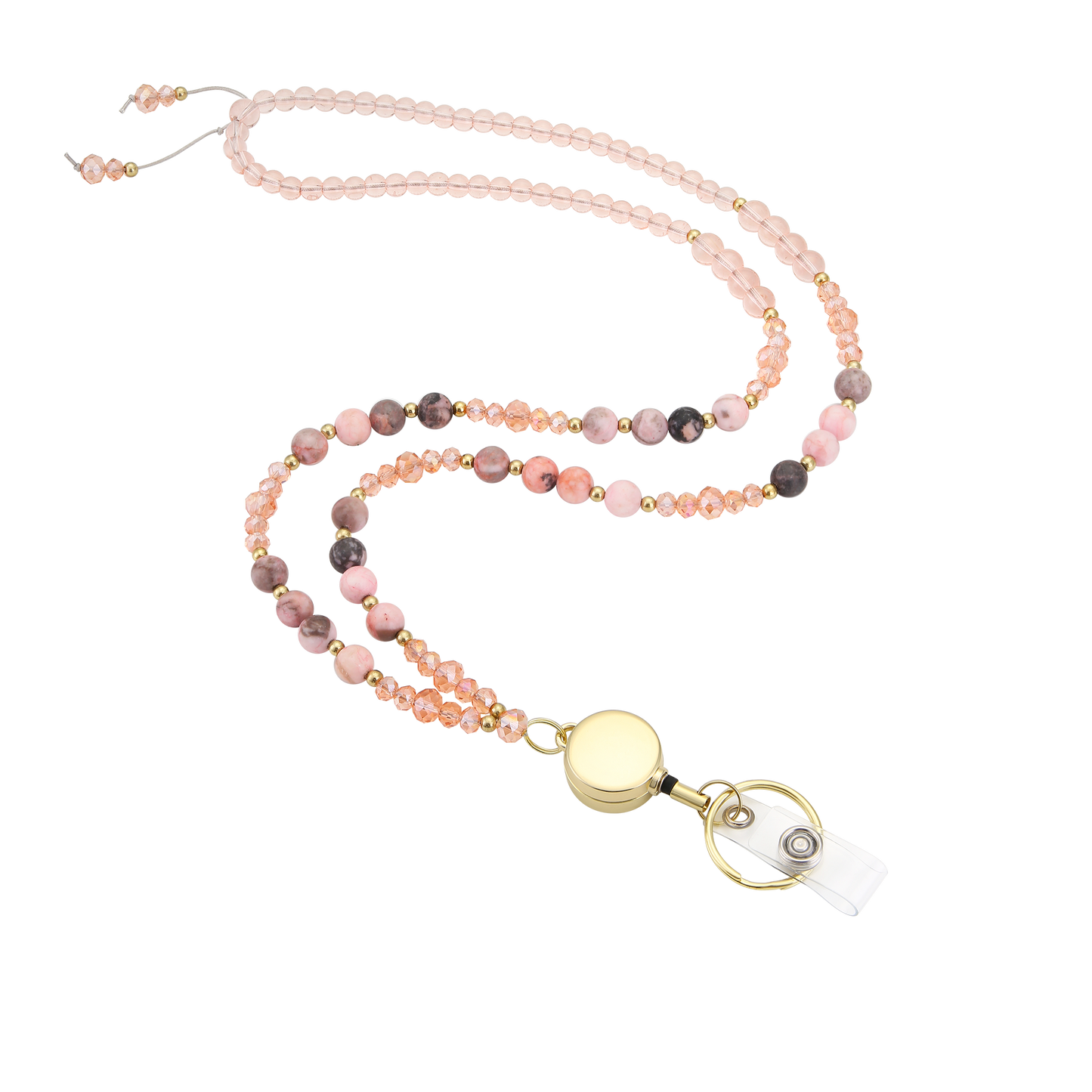 Lanyards for ID Badges and Keys, Retractable Cute Beaded Natural Stone Lanyard for Women, Bead Keychain for Teacher