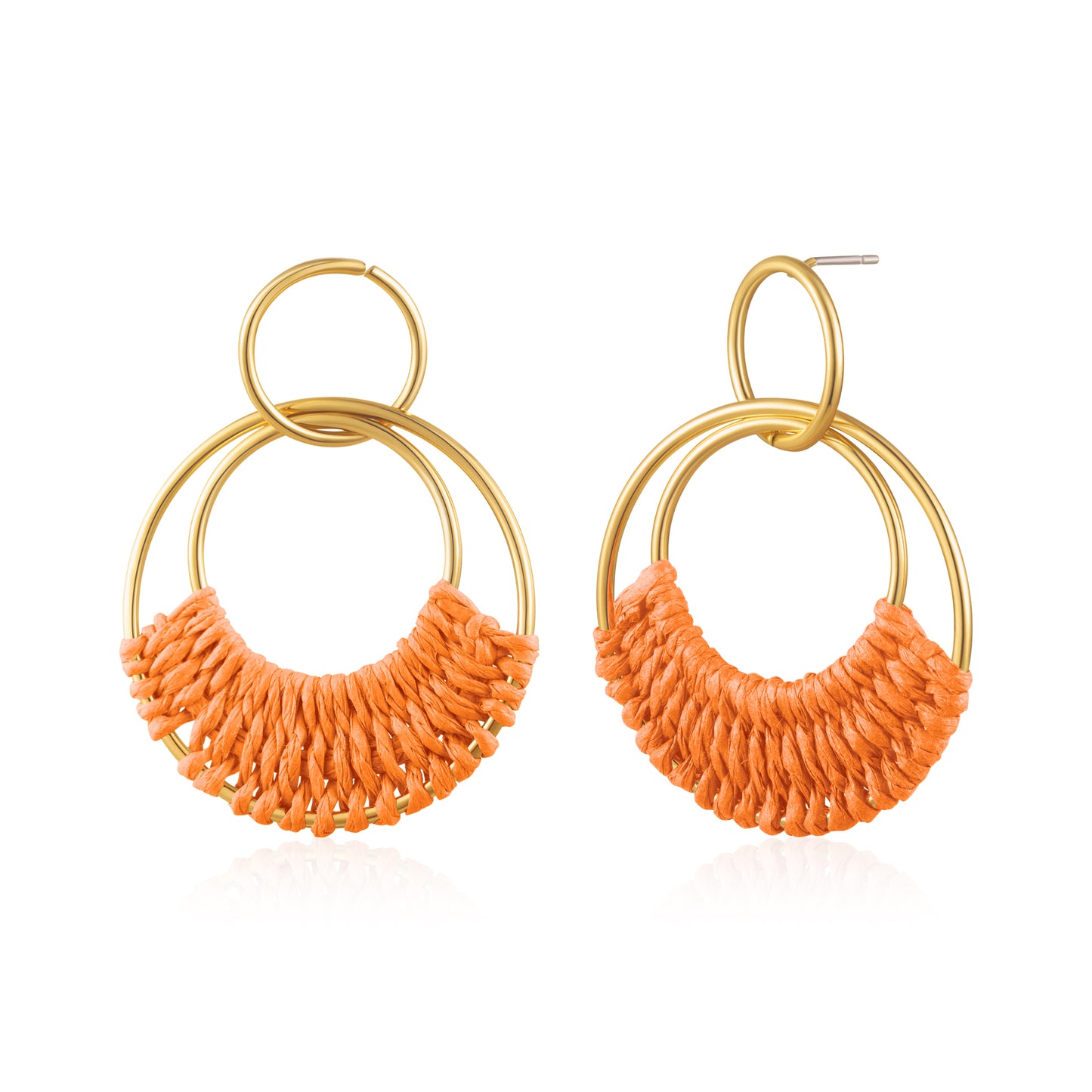 Summer Raffia Round Circle Earrings, Raffia Straw Wrapped Handmade Earring for Women, Boho Dangle Statement Tropical Beach Jewelry Gifts for Women