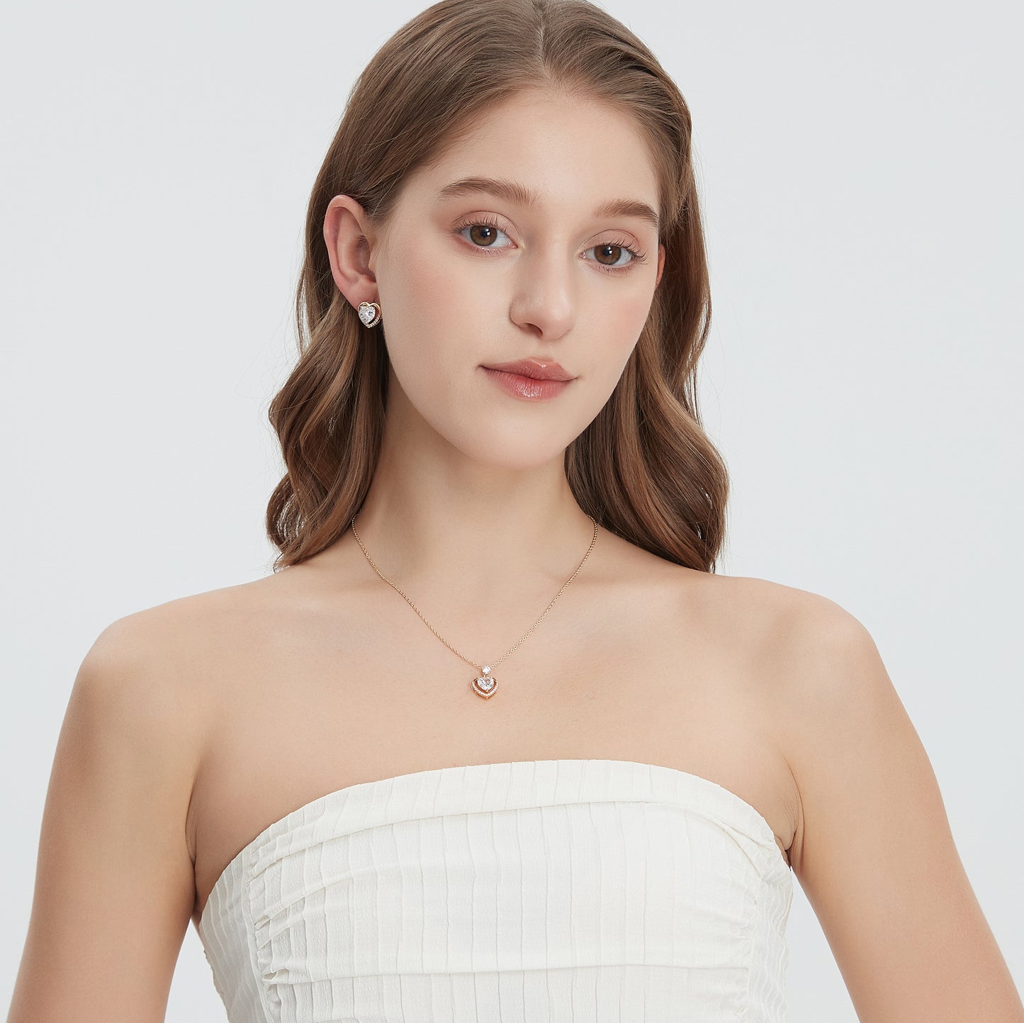 Heart Zircon Necklace and Earrings Set