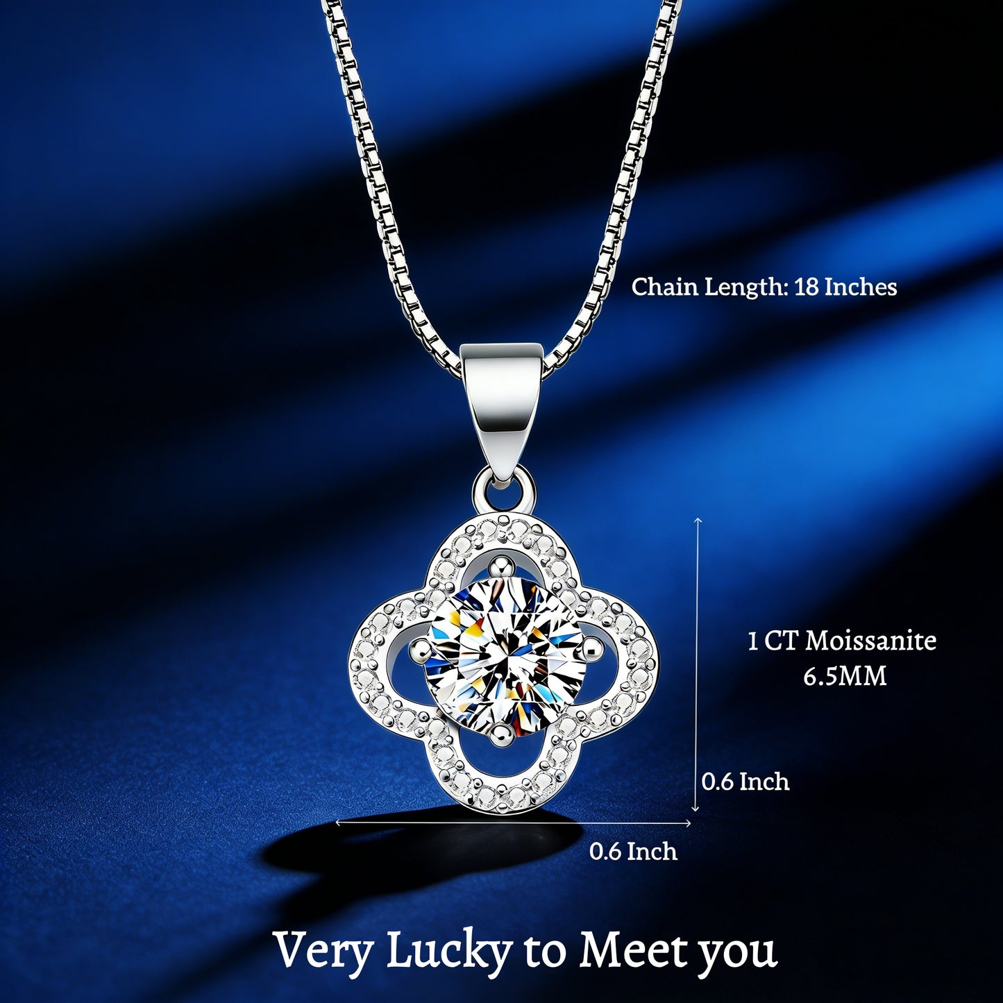 1 CT Moissanite Pendant Necklace 18K White Gold 925 Sterling Silver Plated Four Leaf Clover Pendant Necklace for Women Wife Mom