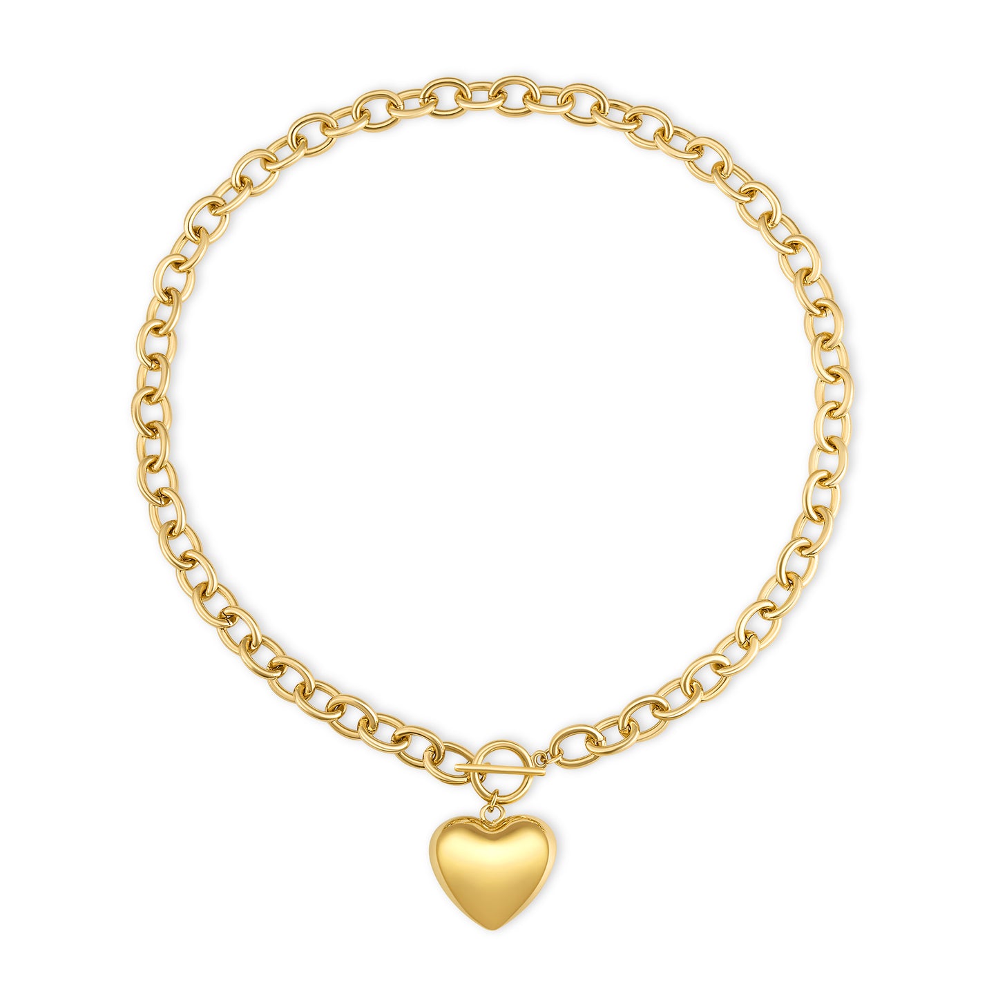 YEATMUE Large Chunky Gold Necklace with Heart Pendant for Women, Paperclip Choker Chain Puffy Heart Pendant Toggle Clasp Necklaces Thick Chain Jewelry Birthday
