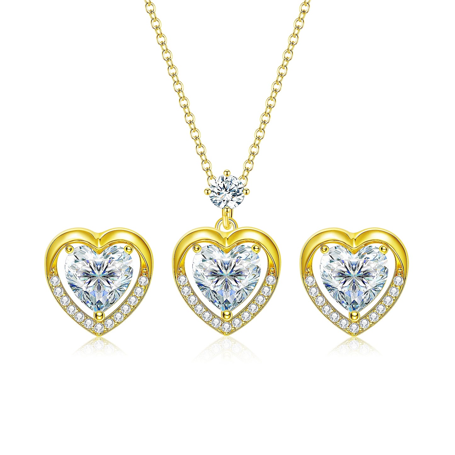 Heart Zircon Necklace and Earrings Set