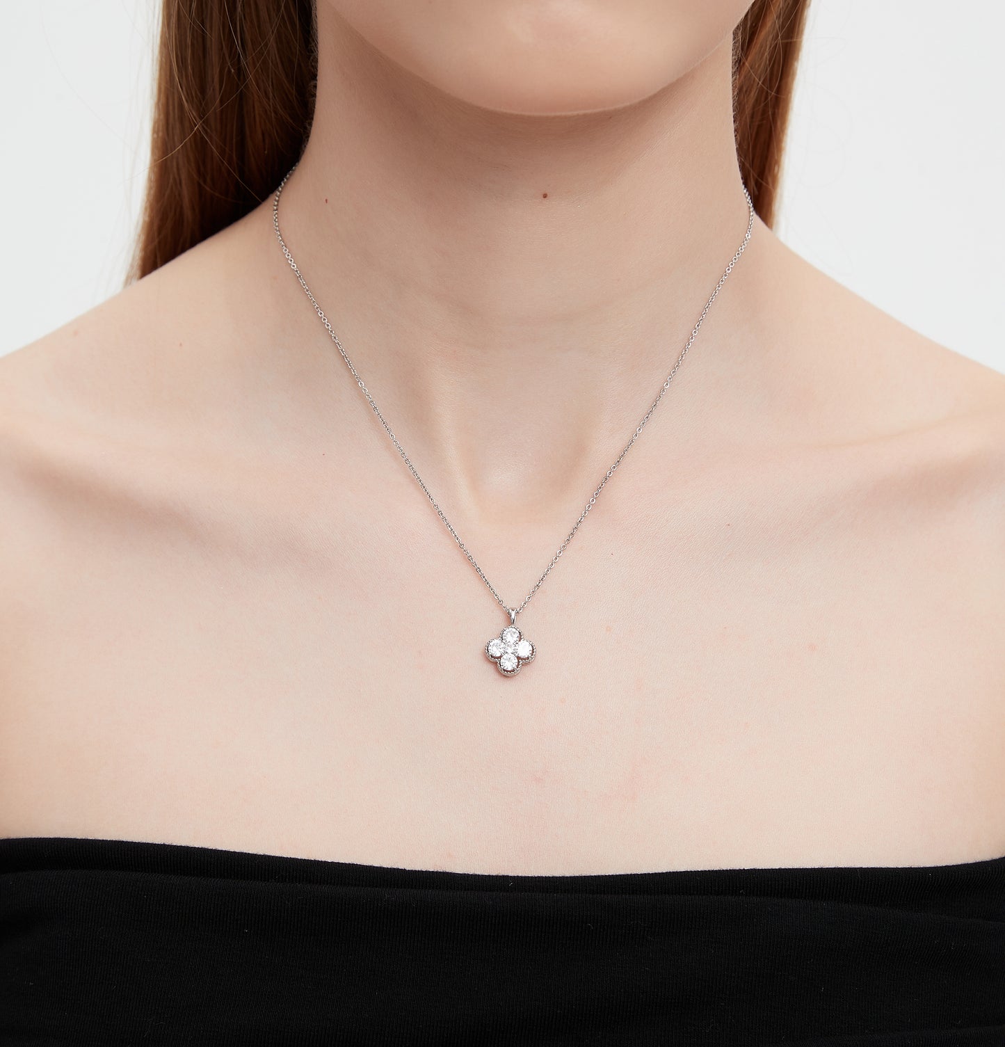 Clover Zircon Necklace and Earrings Set-Gold/Silver
