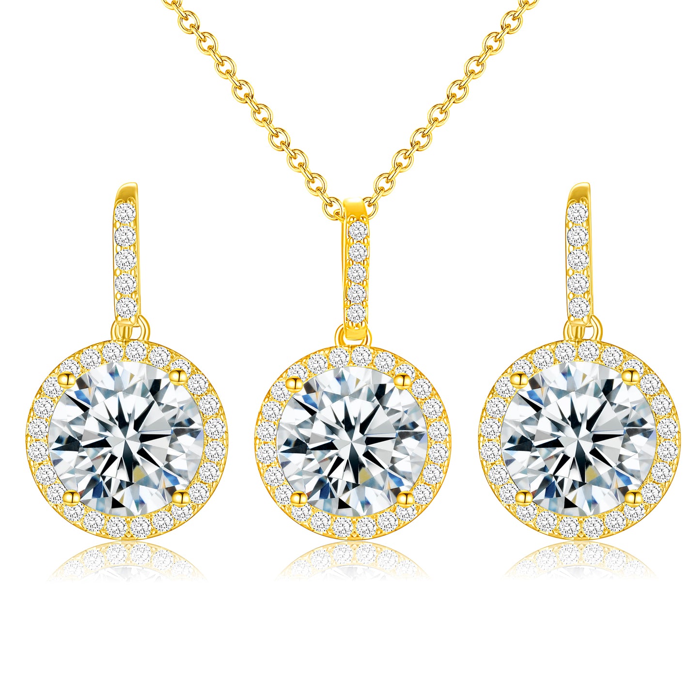 YEATMUE Sparkly Earrings Necklace 14K Real Gold Plated Jewelry Set For Women Bride Bridesmaids Bridal Wedding Party Prom Jewelry Birthday Gift