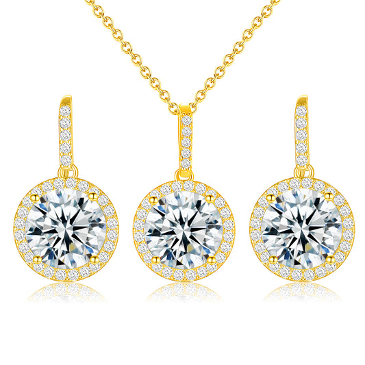 YEATMUE Sparkly Earrings Necklace 14K Real Gold Plated Jewelry Set For Women Bride Bridesmaids Bridal Wedding Party Prom Jewelry Birthday Gift