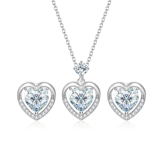 Heart Zircon Necklace and Earrings Set