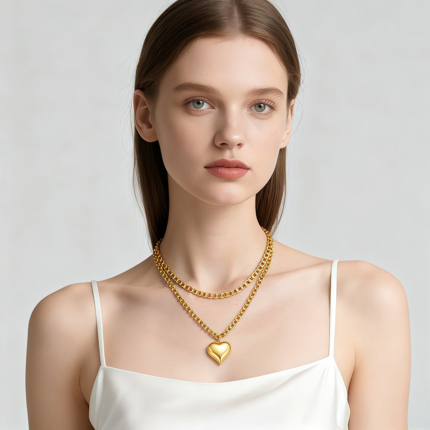 Chunky Gold Necklace for Women, Chunky Heart Necklace layered Puffy Heart Necklaces Long Thick Pendant Bold Statement Necklaces for Women Trendy
