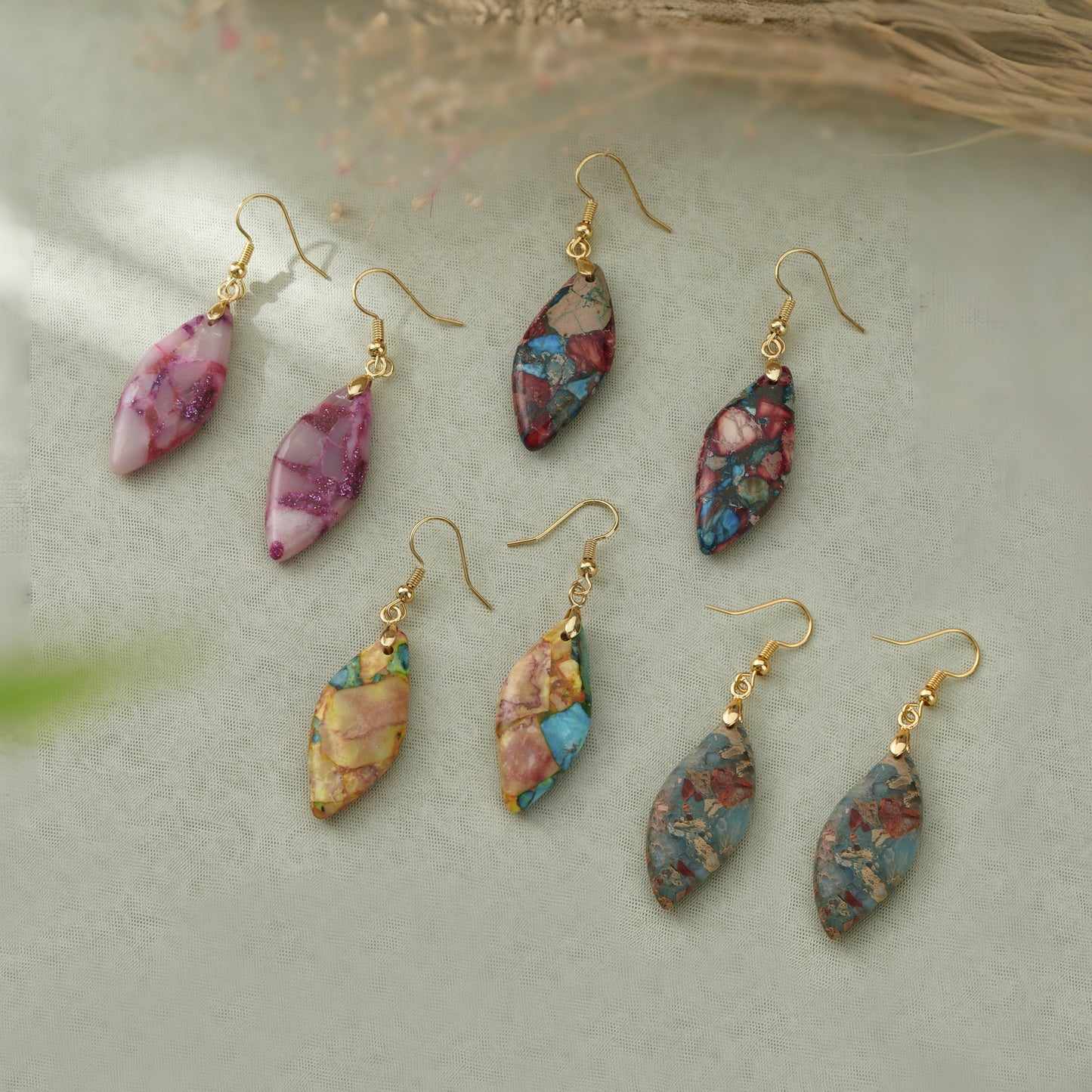 Natural Healing Stone Pendant Emperor Stone 18K Gold Plated Necklaces and Earrings Set for Women Friends, Sister, Mom, Natural stone Pendant Healing boho Friendship Jewelry Inspirational Gifts