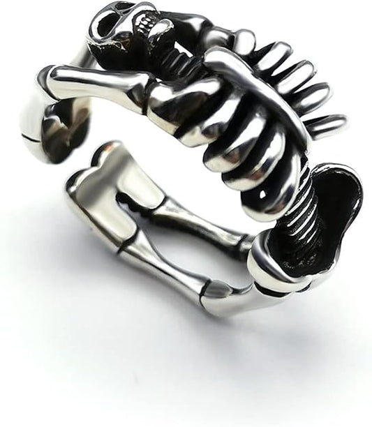 YEATMUE Skull Rings, Skeleton Rings, Gothic, Punk Fashion Halloween, Biker Rings for Men, Vintage Rings with Adjustable Size, Black and Silver Color Open Rings for Women/Men