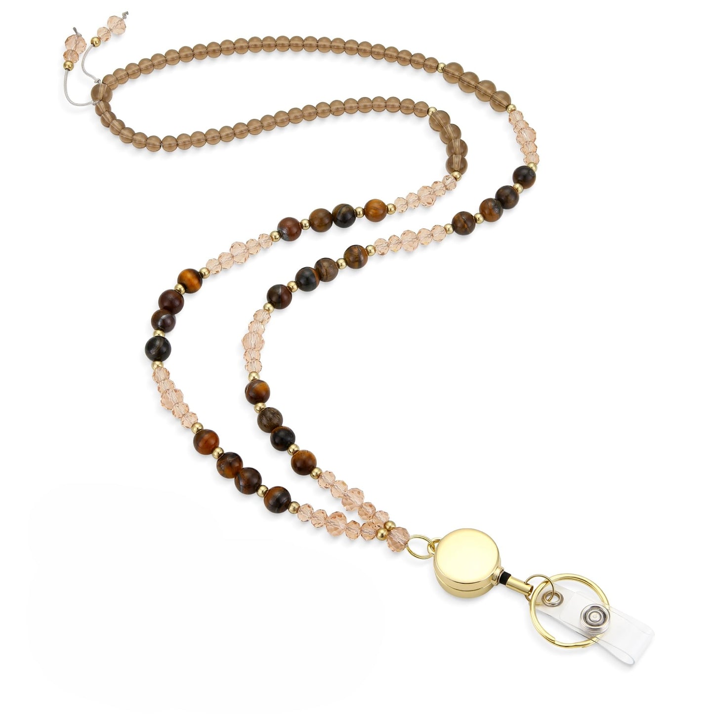 Lanyards for ID Badges and Keys, Retractable Cute Beaded Natural Stone Lanyard for Women, Bead Keychain for Teacher