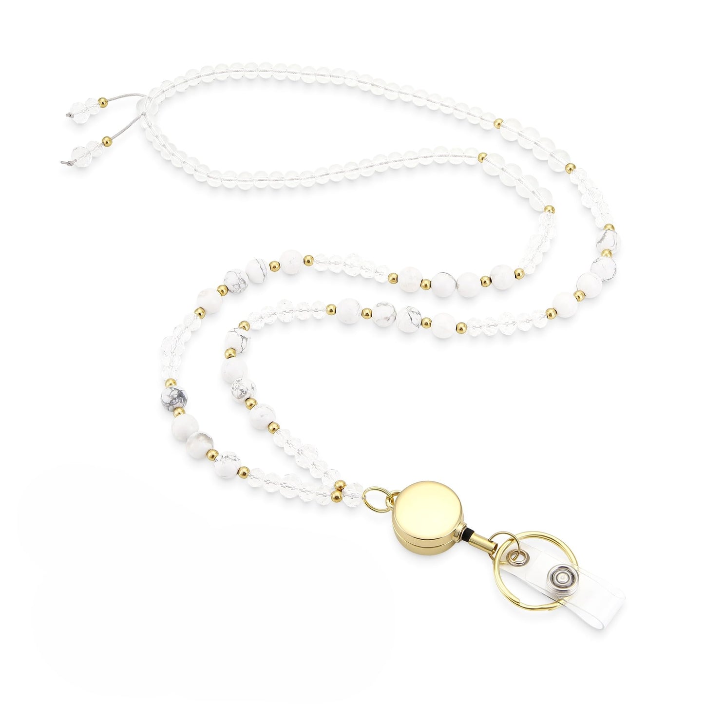 Lanyards for ID Badges and Keys, Retractable Cute Beaded Natural Stone Lanyard for Women, Bead Keychain for Teacher