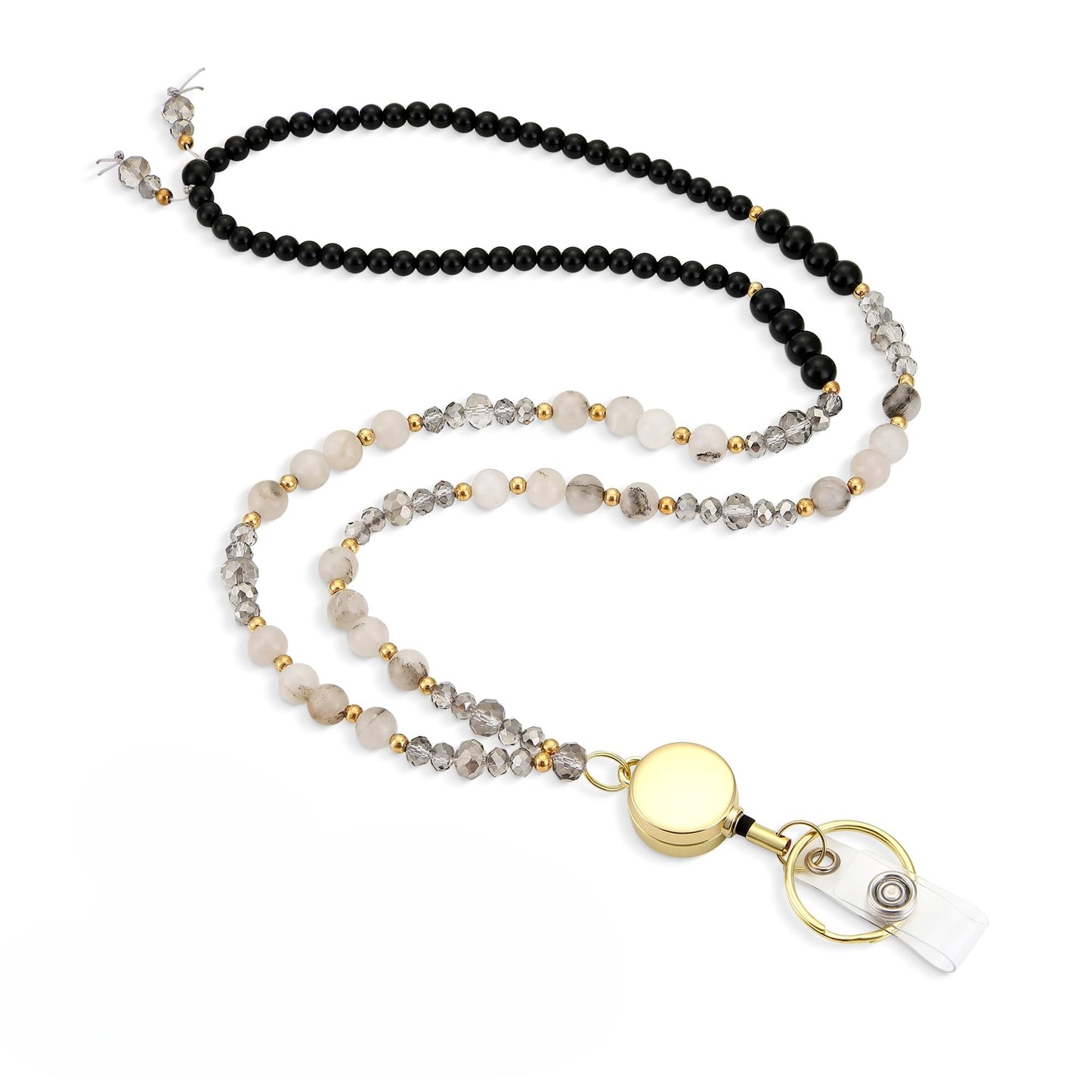 Lanyards for ID Badges and Keys, Retractable Cute Beaded Natural Stone Lanyard for Women, Bead Keychain for Teacher