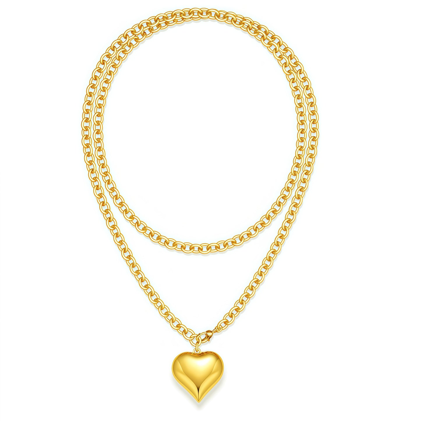 Chunky Gold Necklace for Women, Chunky Heart Necklace layered Puffy Heart Necklaces Long Thick Pendant Bold Statement Necklaces for Women Trendy