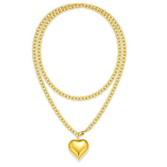 Chunky Gold Necklace for Women, Chunky Heart Necklace layered Puffy Heart Necklaces Long Thick Pendant Bold Statement Necklaces for Women Trendy