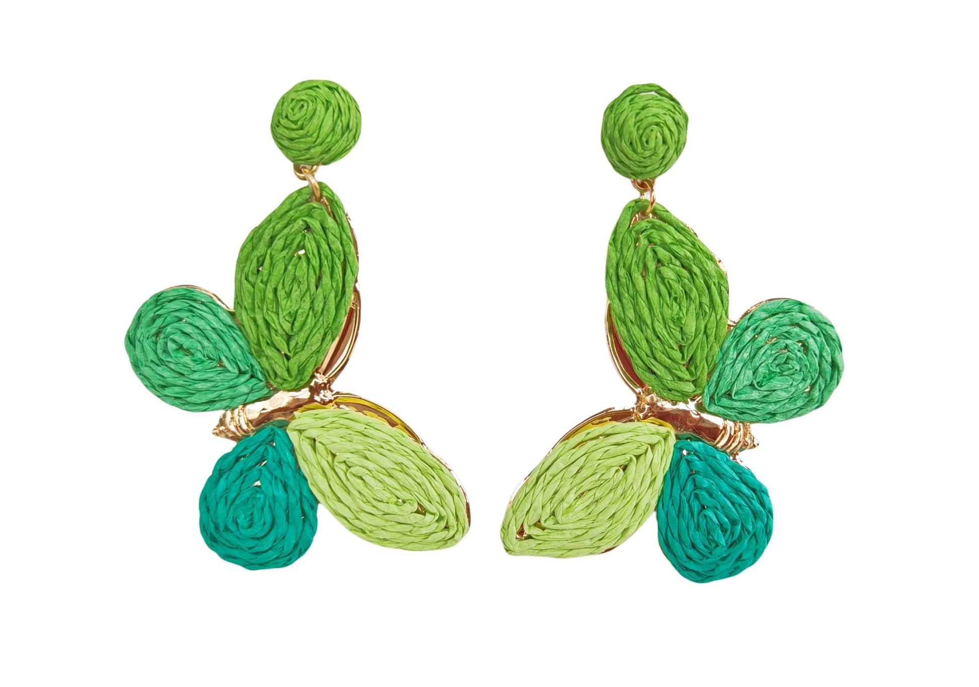 Raffia Colorful Butterfly Earrings, Gradient Ramp Raffia Straw Wrapped Statement Butterflies Handmade Earring for Women, Summer Mix Color Boho Dangle Tropical Beach Jewelry Gift