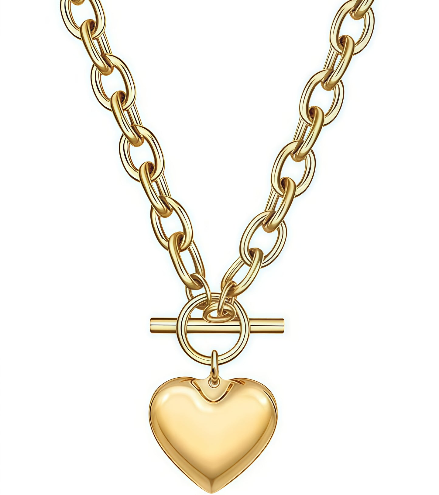 YEATMUE Chunky Paperclip Chain Heart Necklace for Women, Puffy Gold Heart Pendant Necklaces Gifts On Birthday Holidays for Women