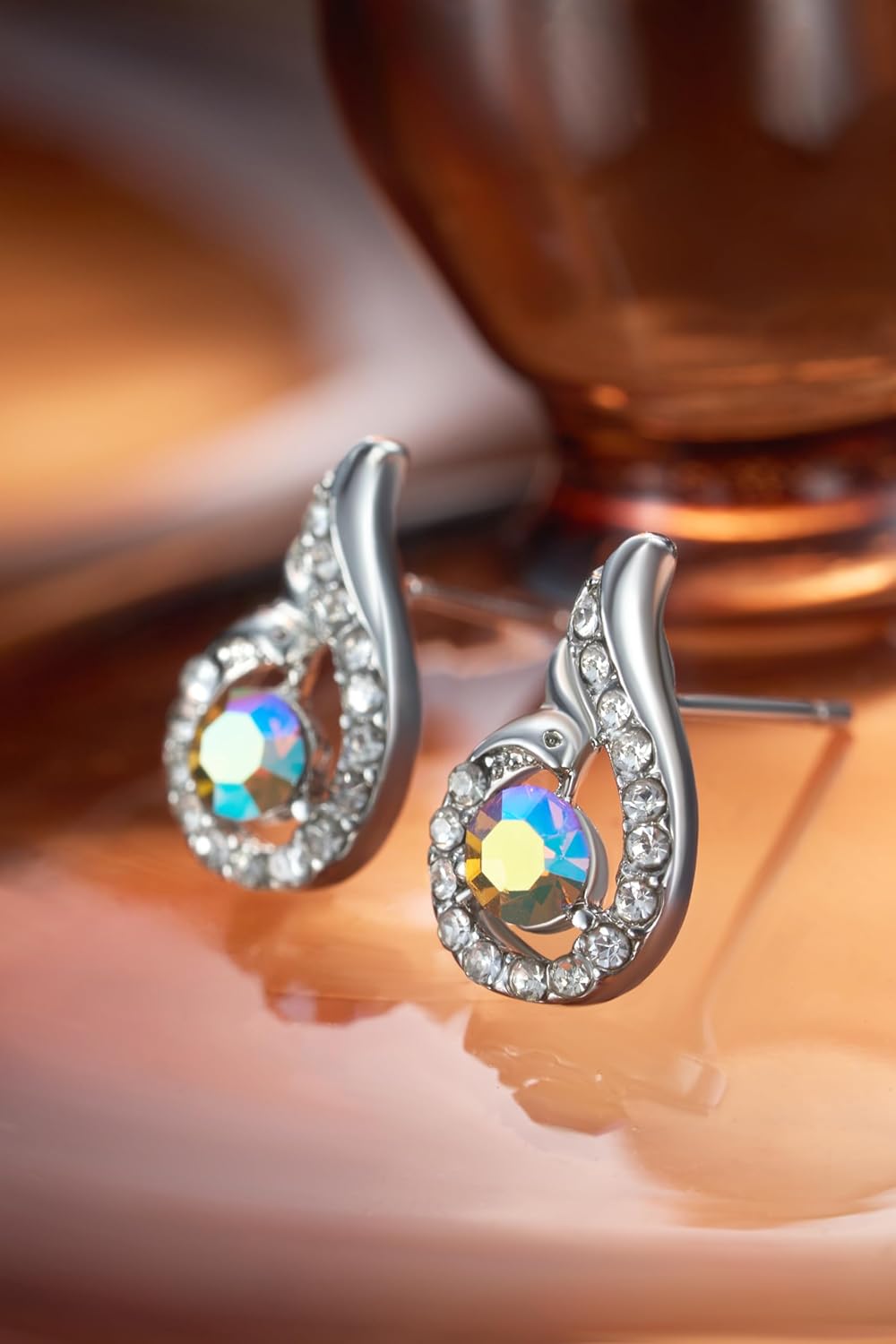 Phoenix Crystals Stud Earrings for Women, Unique Jewelry for Women Birthday Gifts for Women, Symbol of Luck and Reborn