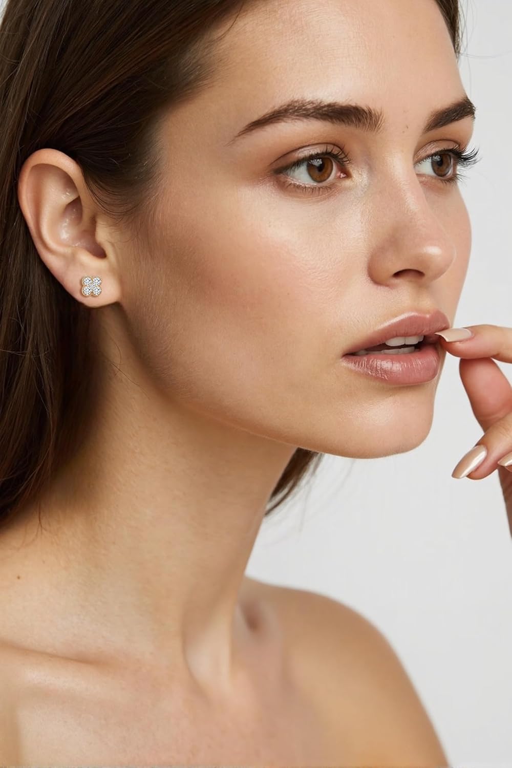 Clover Necklace and Stud Earrings Jewelry Set 14K Gold Plated Dainty Four Leaf Lucky Choker Charm Necklace Clover S925 Sterling Silver Stud with Gift Box Birthday Gifts for Women ﻿