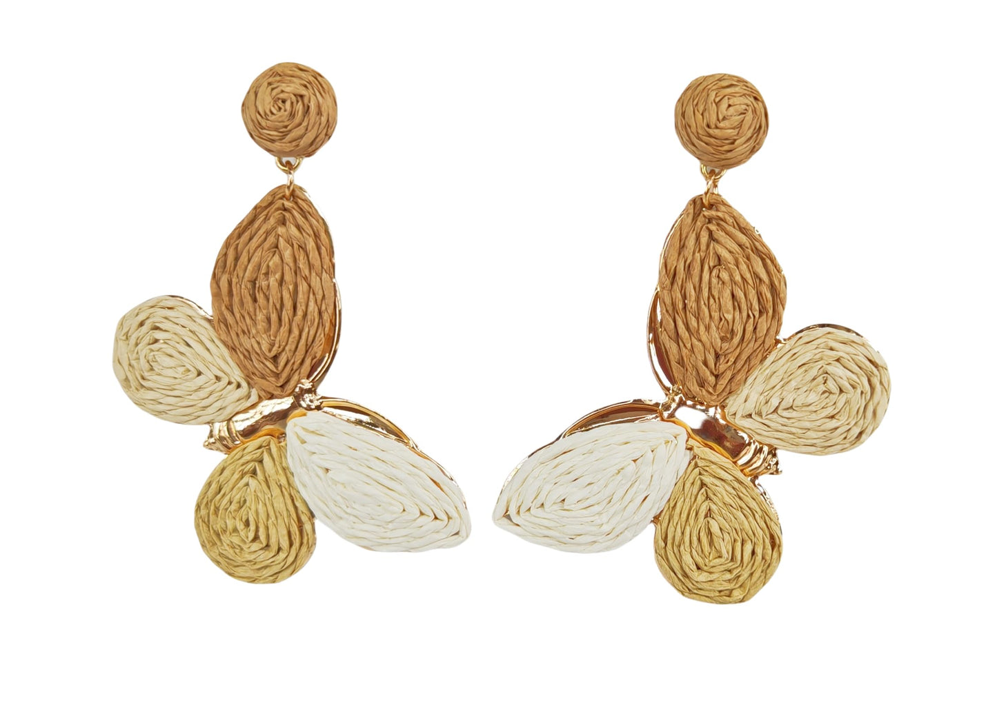 Raffia Colorful Butterfly Earrings, Gradient Ramp Raffia Straw Wrapped Statement Butterflies Handmade Earring for Women, Summer Mix Color Boho Dangle Tropical Beach Jewelry Gift