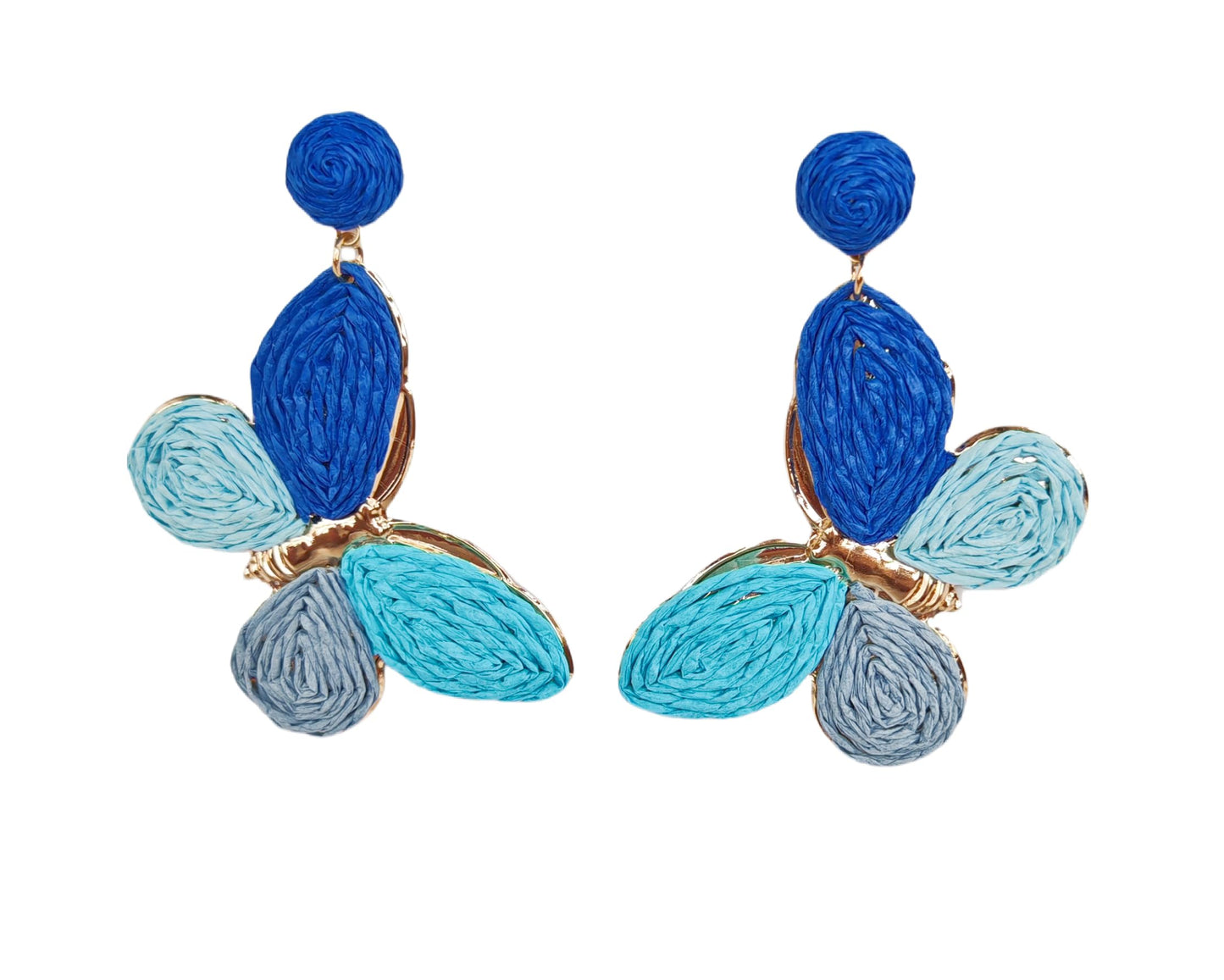 Raffia Colorful Butterfly Earrings, Gradient Ramp Raffia Straw Wrapped Statement Butterflies Handmade Earring for Women, Summer Mix Color Boho Dangle Tropical Beach Jewelry Gift