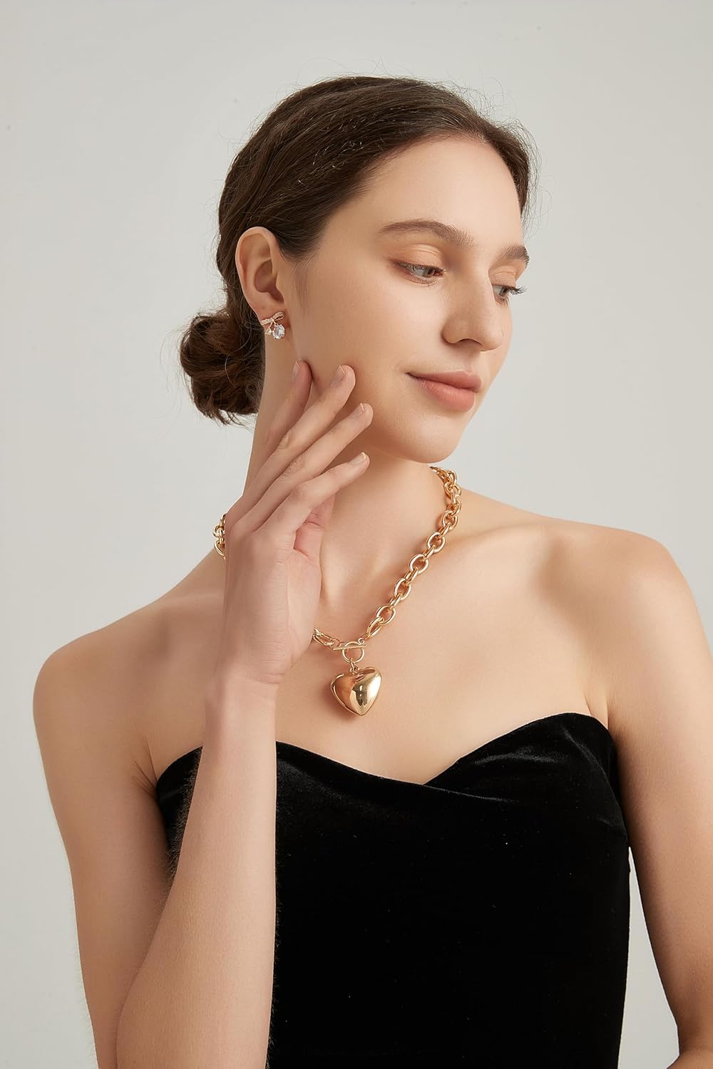 Large Chunky Gold Necklace with Heart Pendant for Women, Paperclip Choker Chain Puffy Heart Pendant Toggle Clasp Necklaces Thick Chain Jewelry Birthday