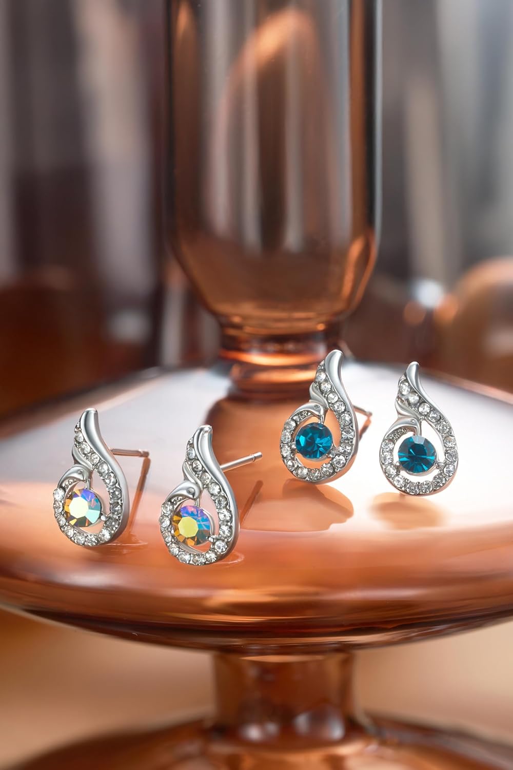 Phoenix Crystals Stud Earrings for Women, Unique Jewelry for Women Birthday Gifts for Women, Symbol of Luck and Reborn