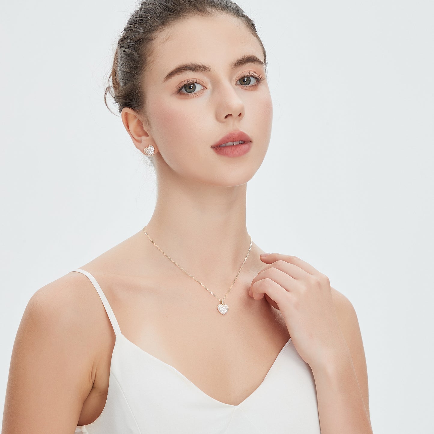 YEATMUE Heart Necklace Heart Earrings 14K Real Gold Plated Jewelry Set For Women Bride Bridesmaids Bridal Wedding Party Prom Birthday Gift