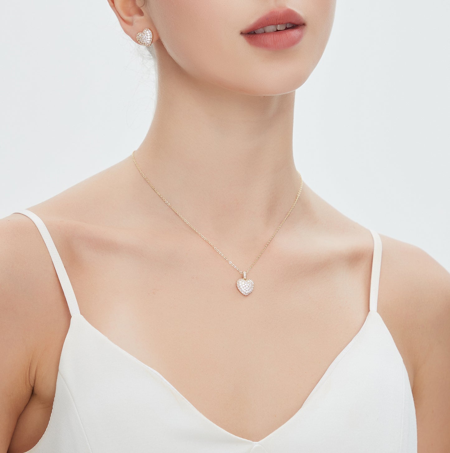 YEATMUE Heart Necklace Heart Earrings 14K Real Gold Plated Jewelry Set For Women Bride Bridesmaids Bridal Wedding Party Prom Birthday Gift