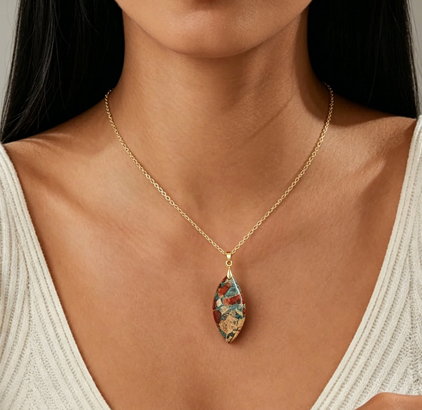 Natural Healing Stone Pendant Emperor Stone 18K Gold Plated Necklaces and Earrings Set for Women Friends, Sister, Mom, Natural stone Pendant Healing boho Friendship Jewelry Inspirational Gifts