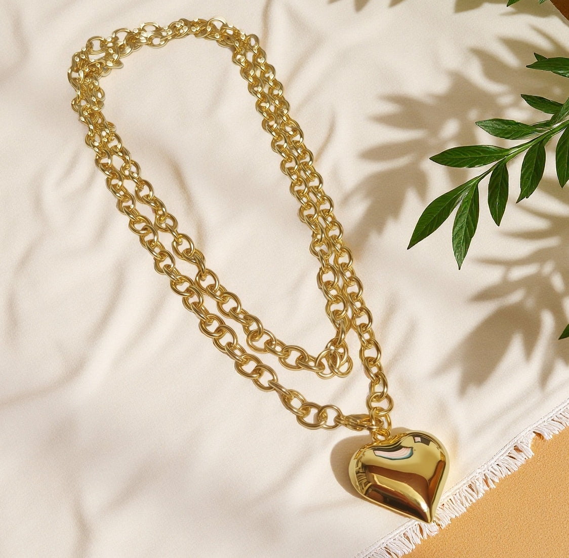 Chunky Gold Necklace for Women, Chunky Heart Necklace layered Puffy Heart Necklaces Long Thick Pendant Bold Statement Necklaces for Women Trendy