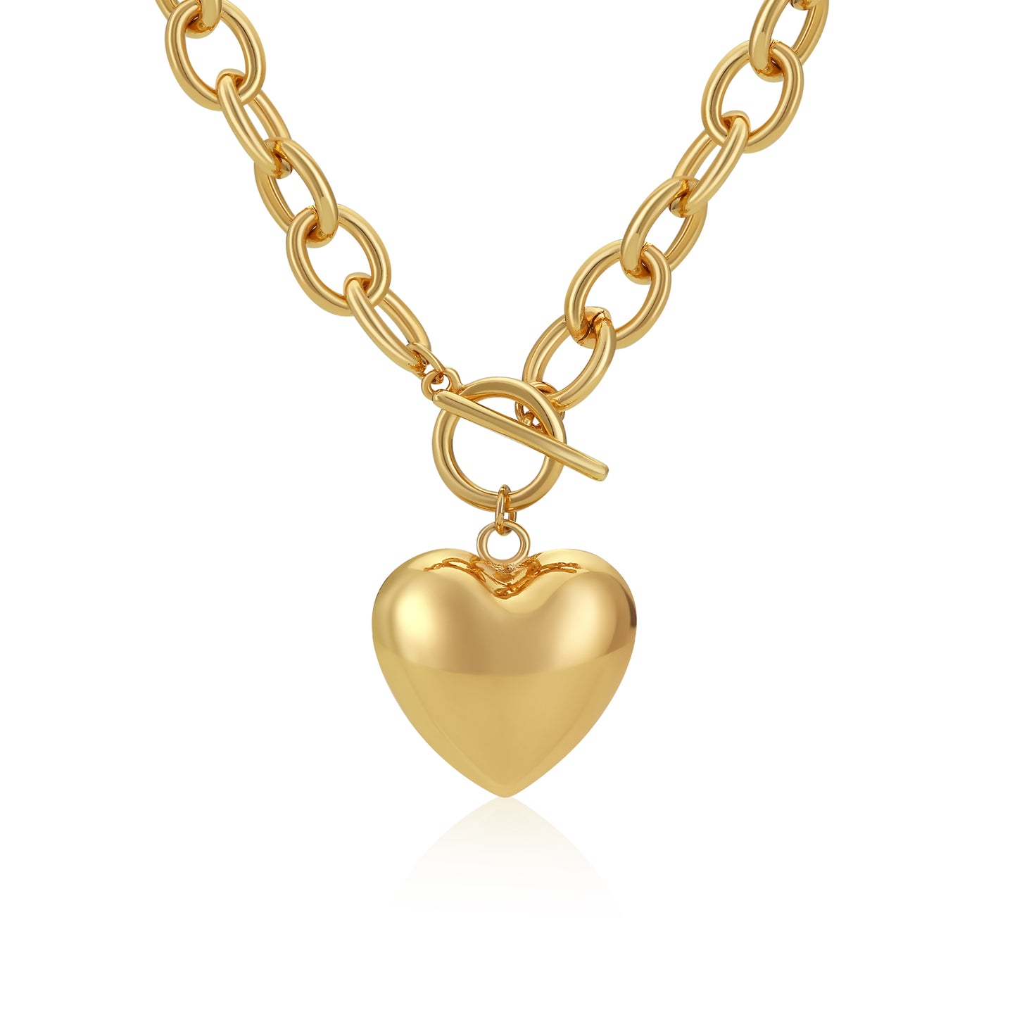 YEATMUE Large Chunky Gold Necklace with Heart Pendant for Women, Paperclip Choker Chain Puffy Heart Pendant Toggle Clasp Necklaces Thick Chain Jewelry Birthday