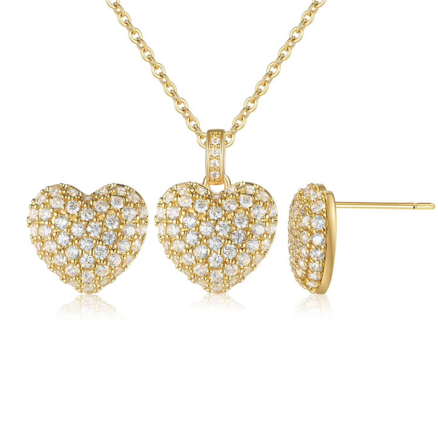 YEATMUE Heart Necklace Heart Earrings 14K Real Gold Plated Jewelry Set For Women Bride Bridesmaids Bridal Wedding Party Prom Birthday Gift