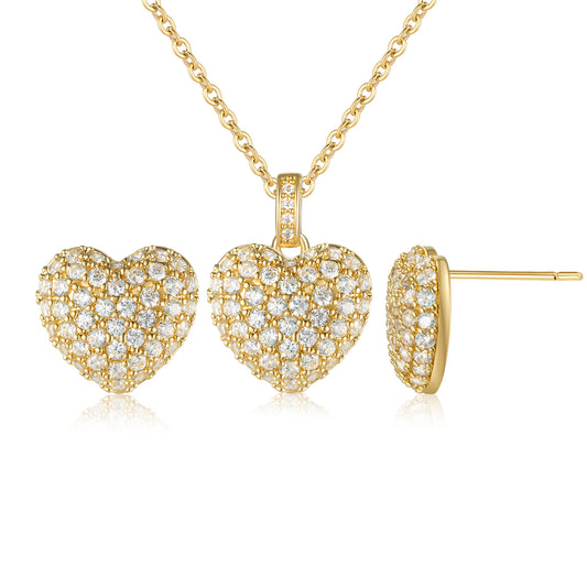 YEATMUE Heart Necklace Heart Earrings 14K Real Gold Plated Jewelry Set For Women Bride Bridesmaids Bridal Wedding Party Prom Birthday Gift