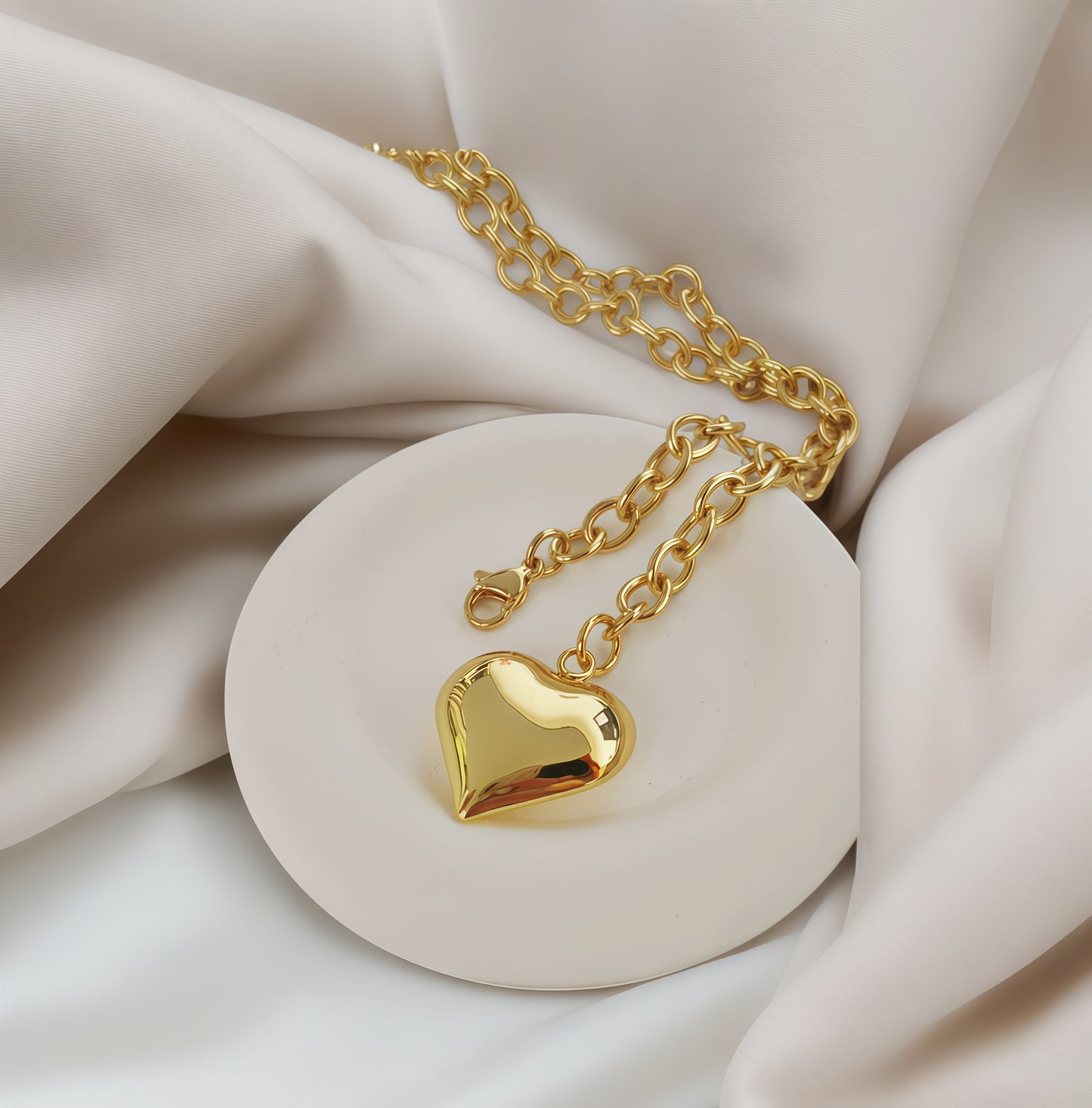 Chunky Gold Necklace for Women, Chunky Heart Necklace layered Puffy Heart Necklaces Long Thick Pendant Bold Statement Necklaces for Women Trendy
